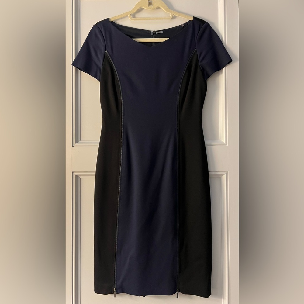 Elie Tahari Navy & Black Colorblock Sheath Zipper Dress | Size 4